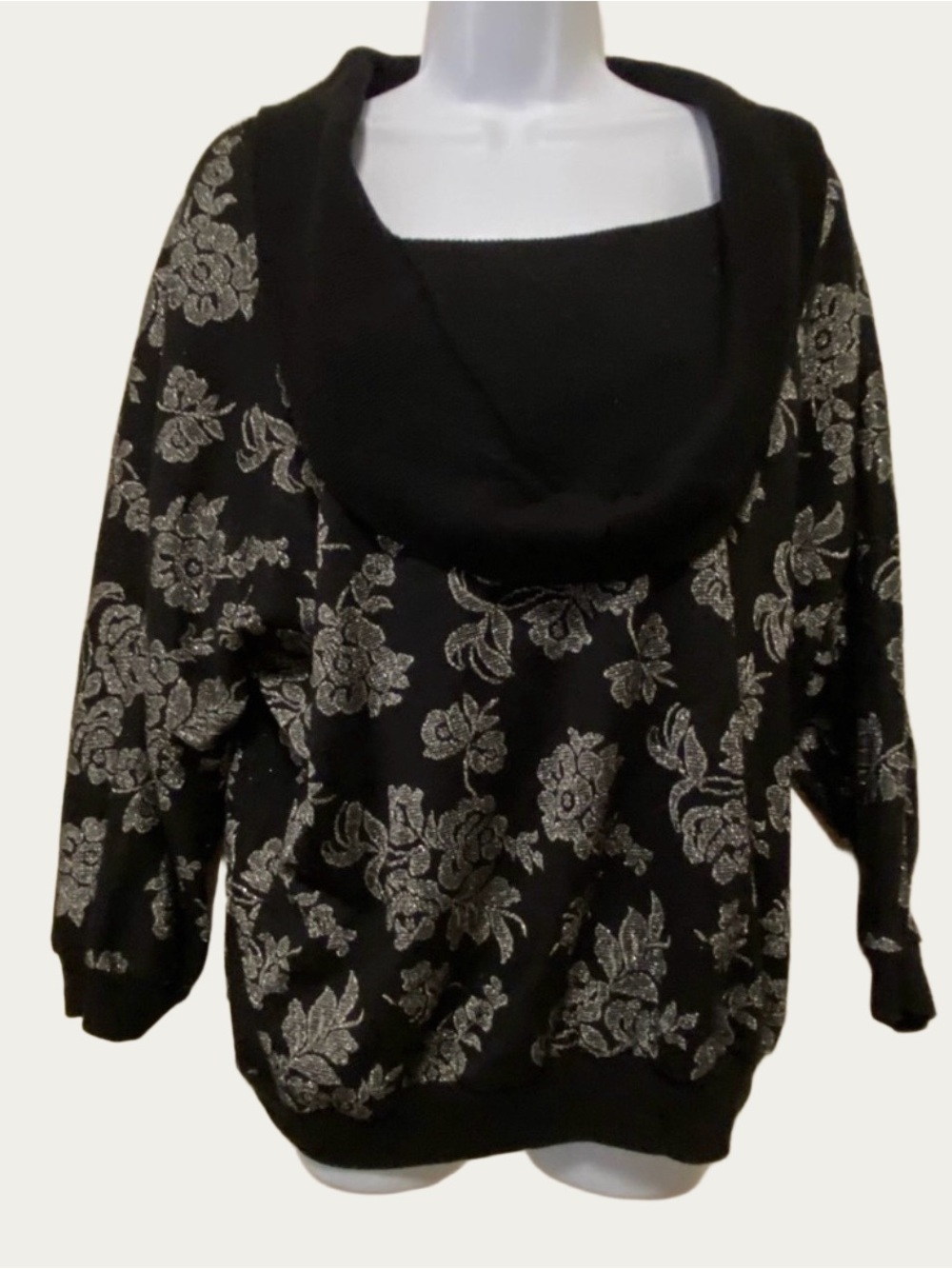 Vintage 80s Black Silver Detail Top Dolman Batwing Sweater 1X Young Stuff III